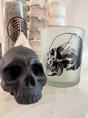 Goth Skull Candle + Frosted Skull Votive Holder Set 🖤 Spooky Decor Bundle